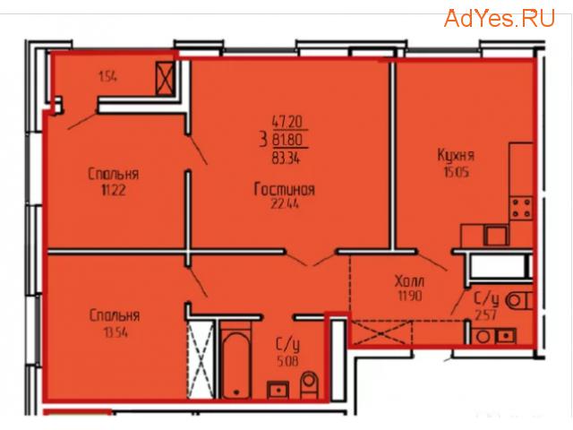 Продается просторная 3-к квартира, 83.3 м², 10/19 эт.